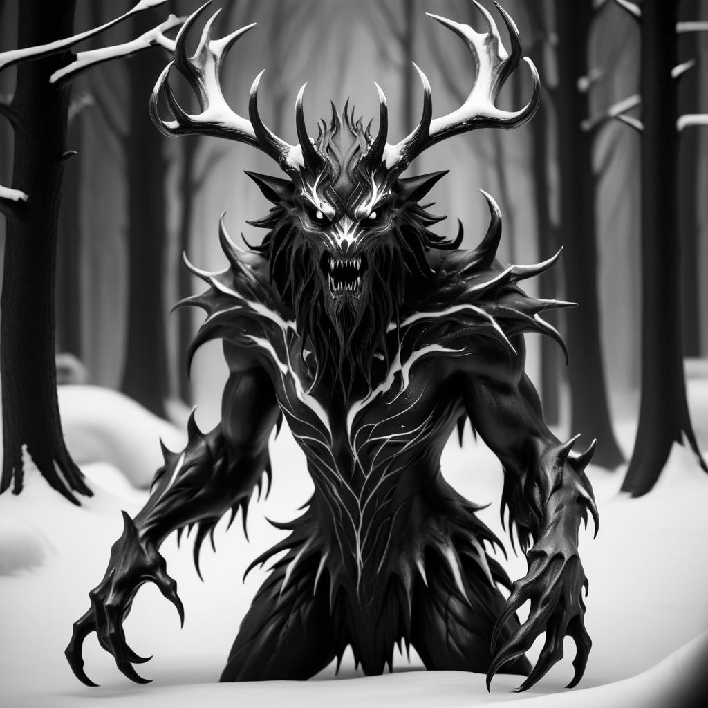 Haunting Black-and-White Wendigo Illustration