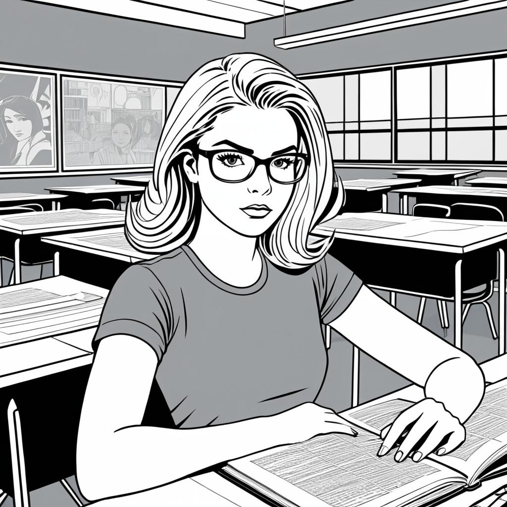 Teenage Girl in Modern Comic Classroom