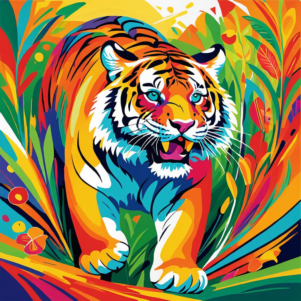 Vibrant Tiger with Artistic Surroundings