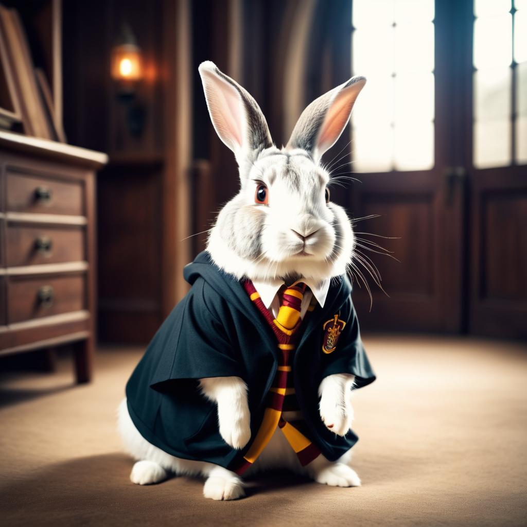 Whimsical Rabbit in Harry Potter Costume