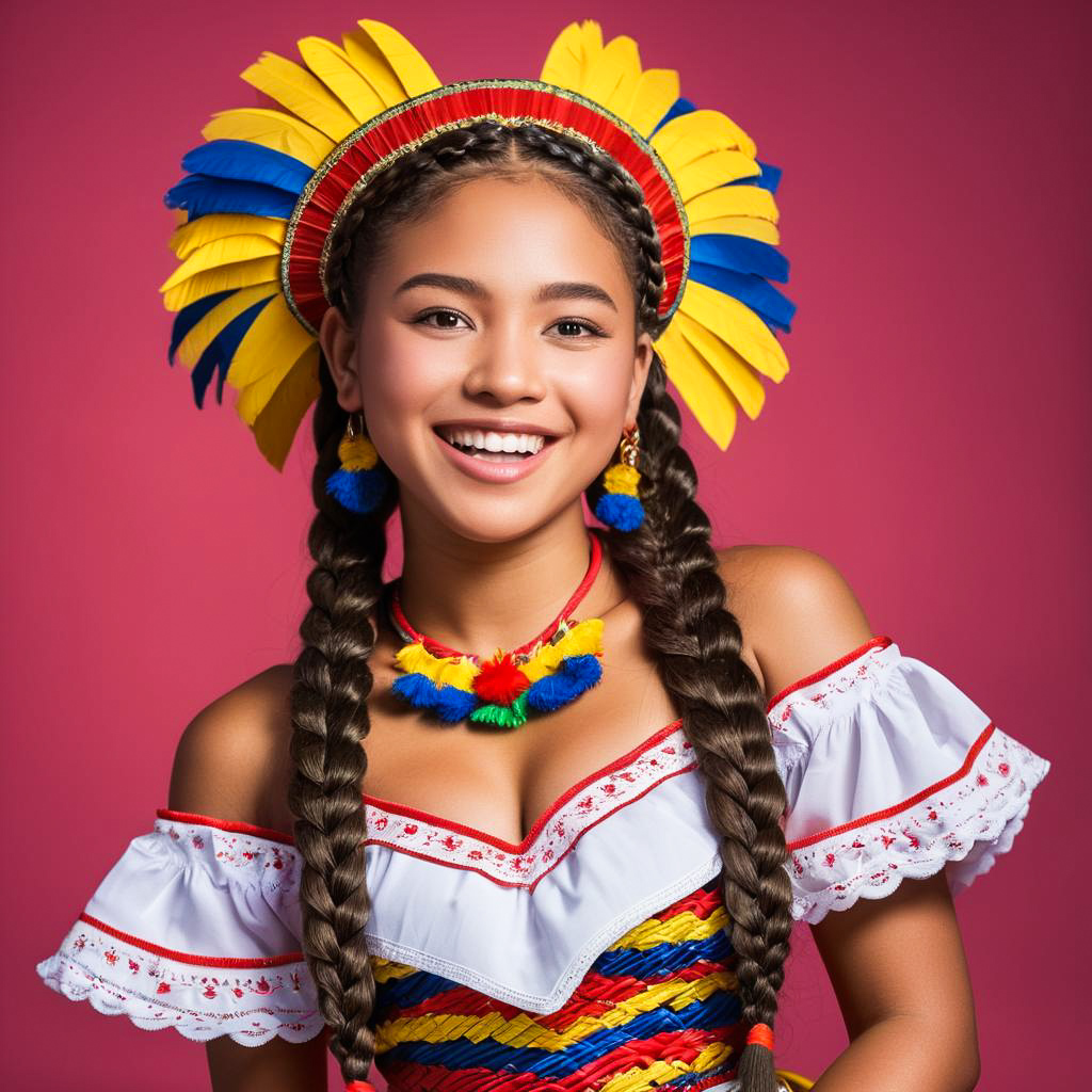 Vibrant Carnival Attire of a Laughing Girl