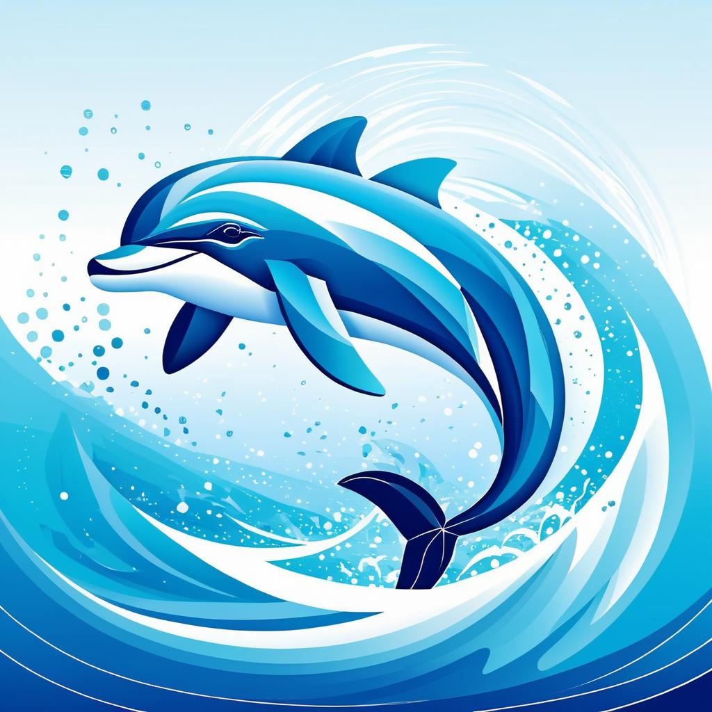 Playful Dolphin in Geometric Waves