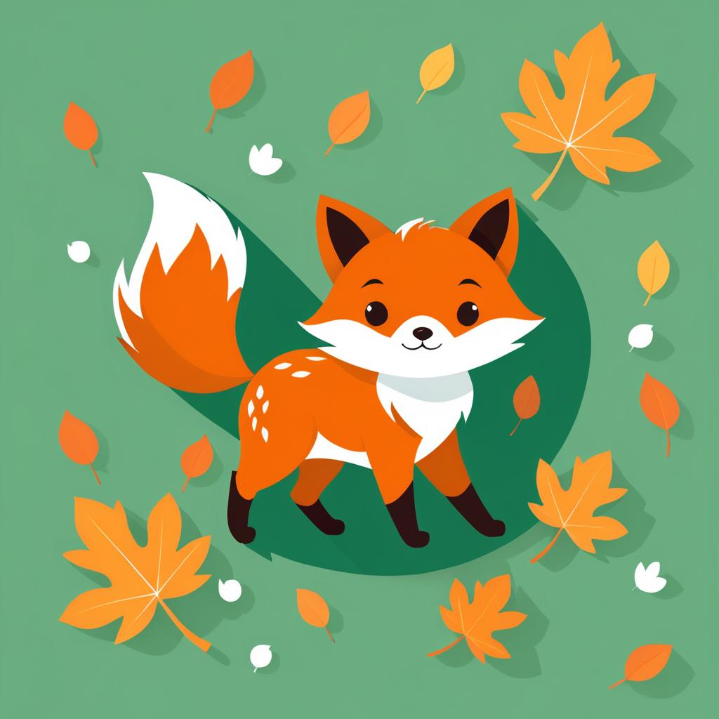 Chibi Fox with Falling Leaf Artwork