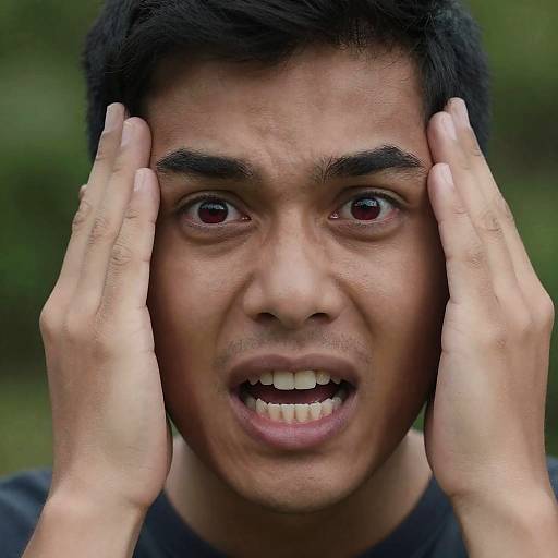 Panicked Man Close-Up with Red Eyes