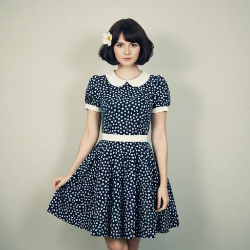 Woman in Retro Floral Dress with Flower Accessory