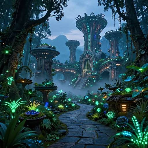 Bioluminescent Ancient Forest City