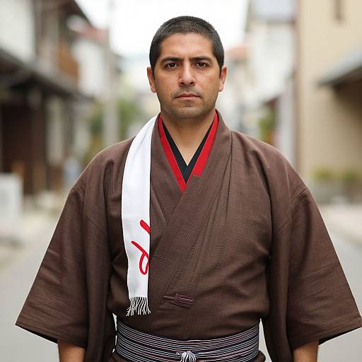 Man in Brown Kimono with Scarf