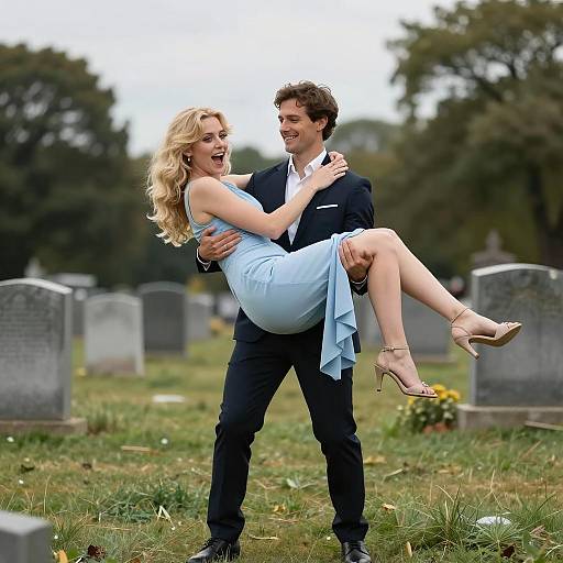 Joyful Couple in Grassy Field Scene