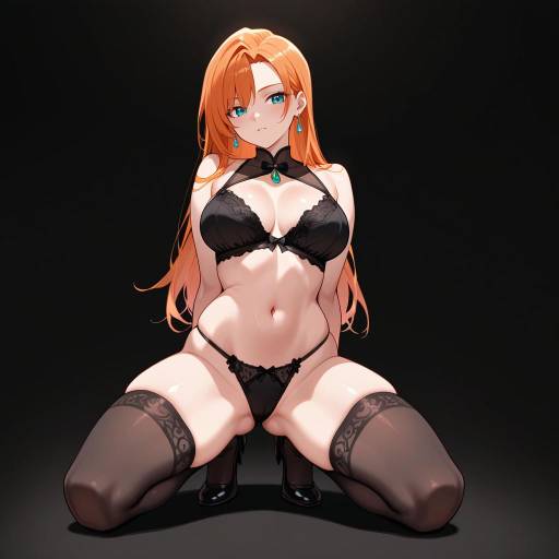 Woman in Black Lingerie on Knees