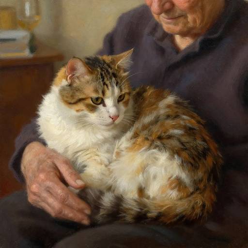 Loyal Cat Beside Elderly in Warm Light