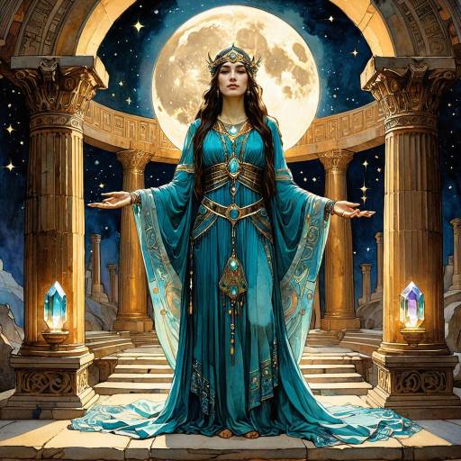 Celestial Priestess Under Crescent Moon