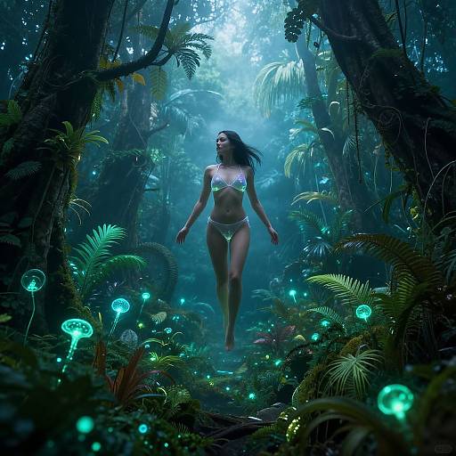 Ethereal Bikini in Bioluminescent Jungle