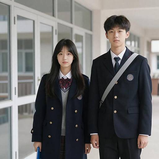 Teenagers in School Hallway Photograph