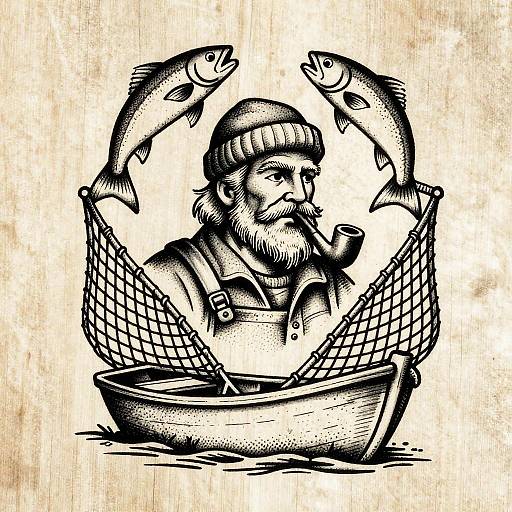 Vintage Fisherman Ink Tattoo Art