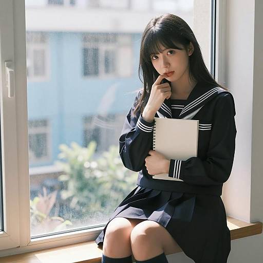 Serene East Asian Girl by the Window