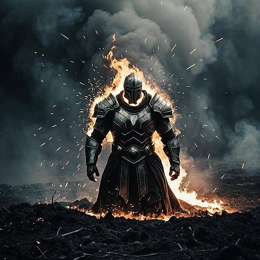 Armored Juggernaut Rising from Flames