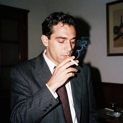 Man in Pinstripe Suit Smoking Cigarette