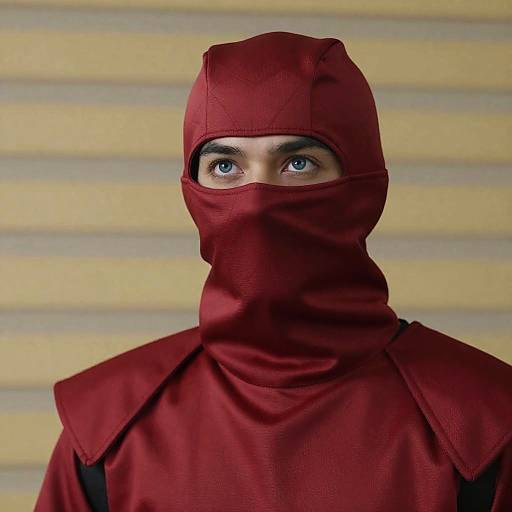 Red Ninja Costume Portrait with Blue Eyes