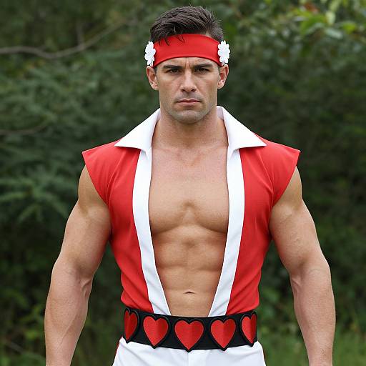 Muscular Man in Red Heart Costume