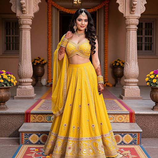 Elegant Indian Bridal Portrait in Yellow Lehenga