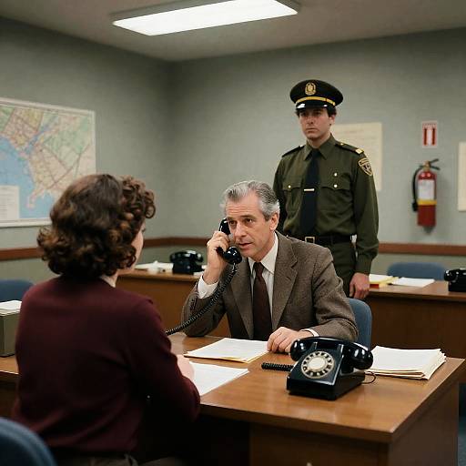 Vintage 1970s Office Interaction Scene