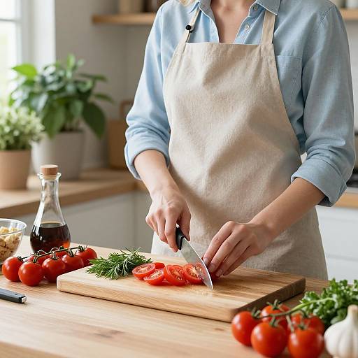 Woman Cooking Vibrant Meal in Cozy Kitchen