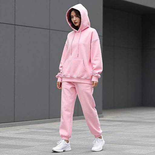 Woman in Pink Hoodie and Sneakers