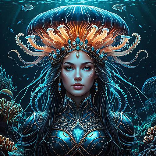 Bioluminescent Jellyfish Queen Portrait