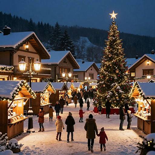 Magical Snowy Christmas Village Night