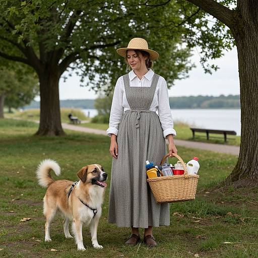 Woman in Period Dress with Dog