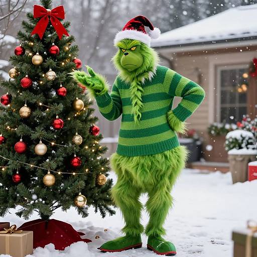 Mischievous Grinch by Christmas Tree