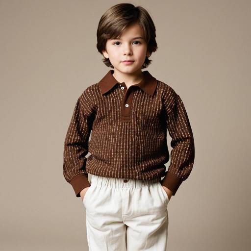 Young Boy in Brown Smocked Shirt and White Pants