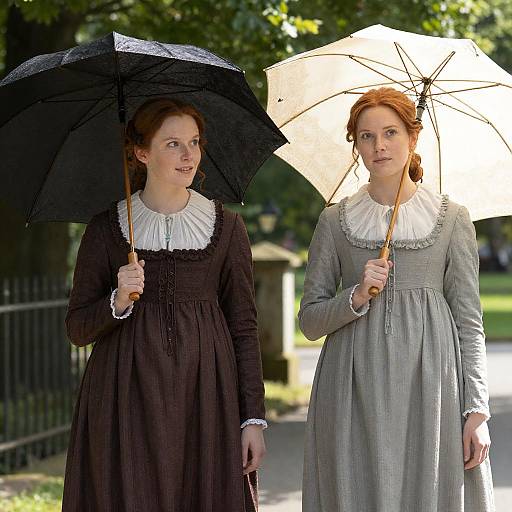 Elegant Women in Historical Outdoor Setting