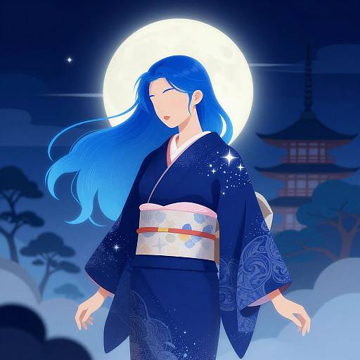 Mystical Woman in Starry Kimono