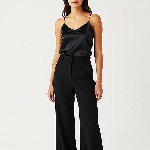 Woman in Black Satin Camisole