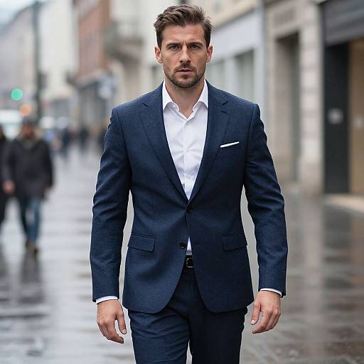 Confident European Man in Navy Suit