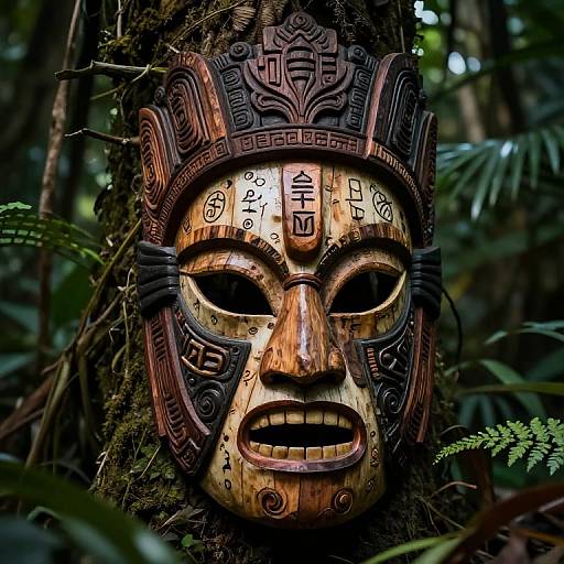 Tribal Mask Concept Art with Mystical Symbols