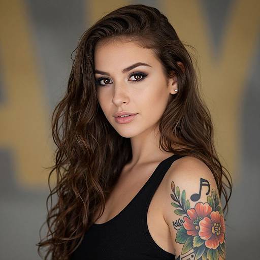 Young Woman with Floral Tattoo Portrait