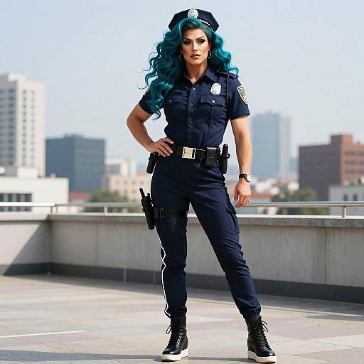 Realistic Photo of Muscular Drag Queen Police Officer