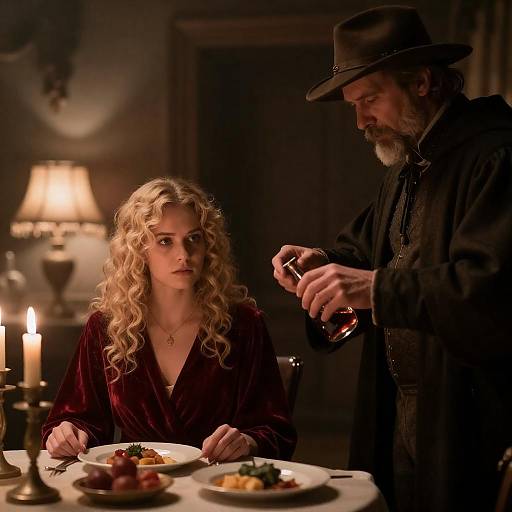 Candlelit Room with Intriguing Characters