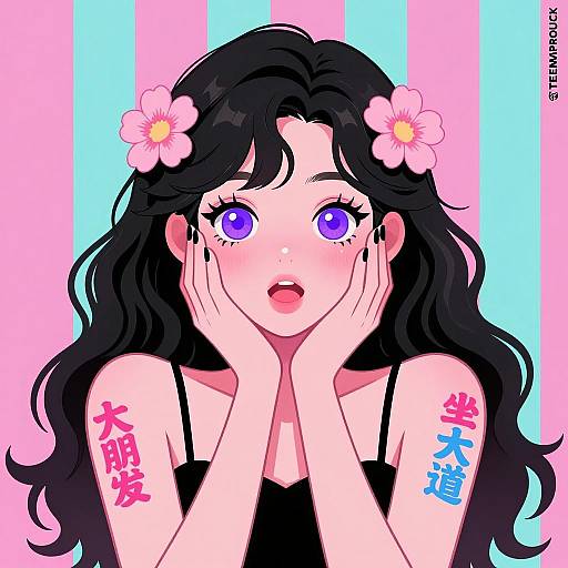 Vibrant Surprise: Young Woman Illustration