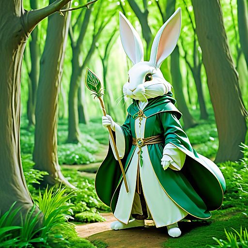 Whimsical Mage Rabbit in Enchanted Forest Whimsical Mage Rabbit in Enchanted Forest