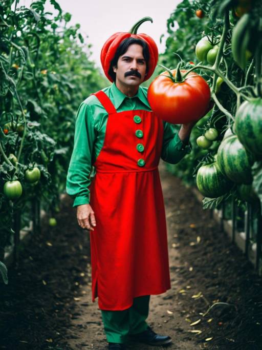 Man in Tomato Costume Holding Tomato