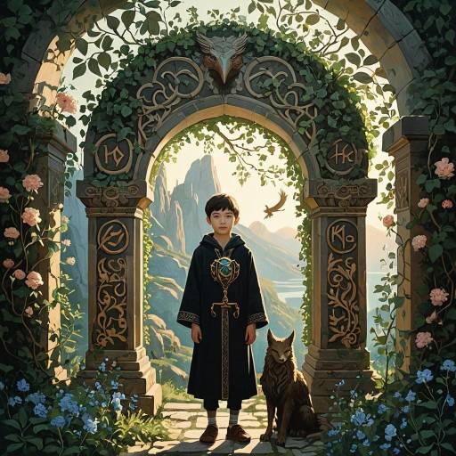 Mystical Alchemist and Griffin in Enchanted Dawn