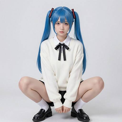 Anime Girl with Blue Twin Buns