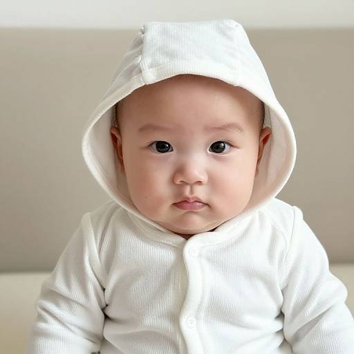 Serious Baby in Striped Hooded Outfit