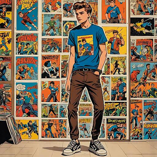 Teenage Boy in Retro Comic Style