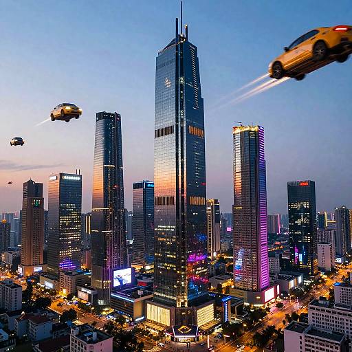 Futuristic Neon City Skyline at Dusk