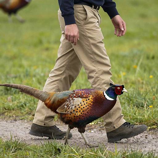 Pheasant walking with khaki pants