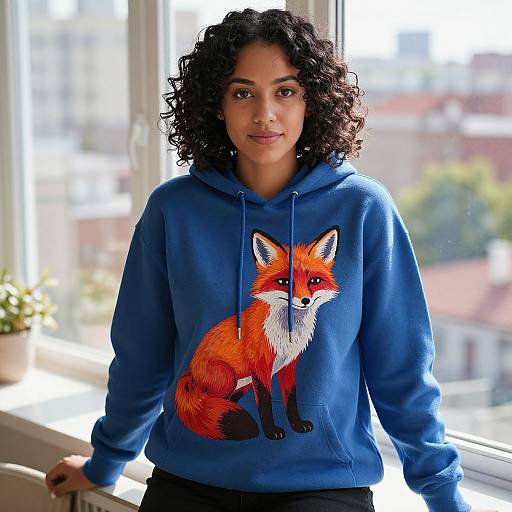 Urban Woman in Fox Graphic Hoodie